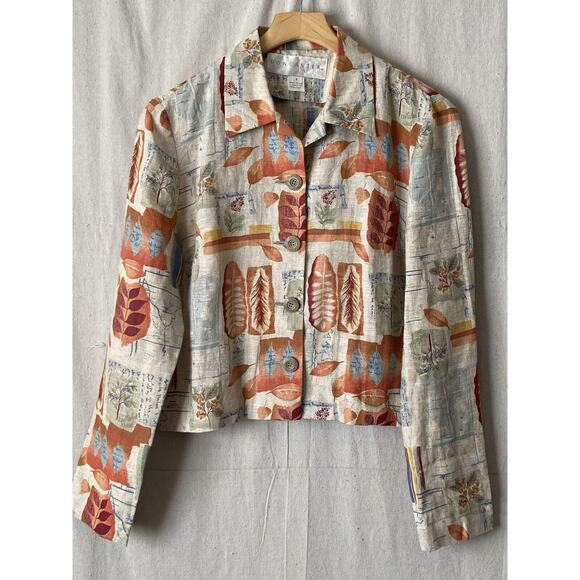 Vintage Doncaster Womens Earthy Old Money Linen Leaf Print Jacket Size 6 - Picture 8 of 8